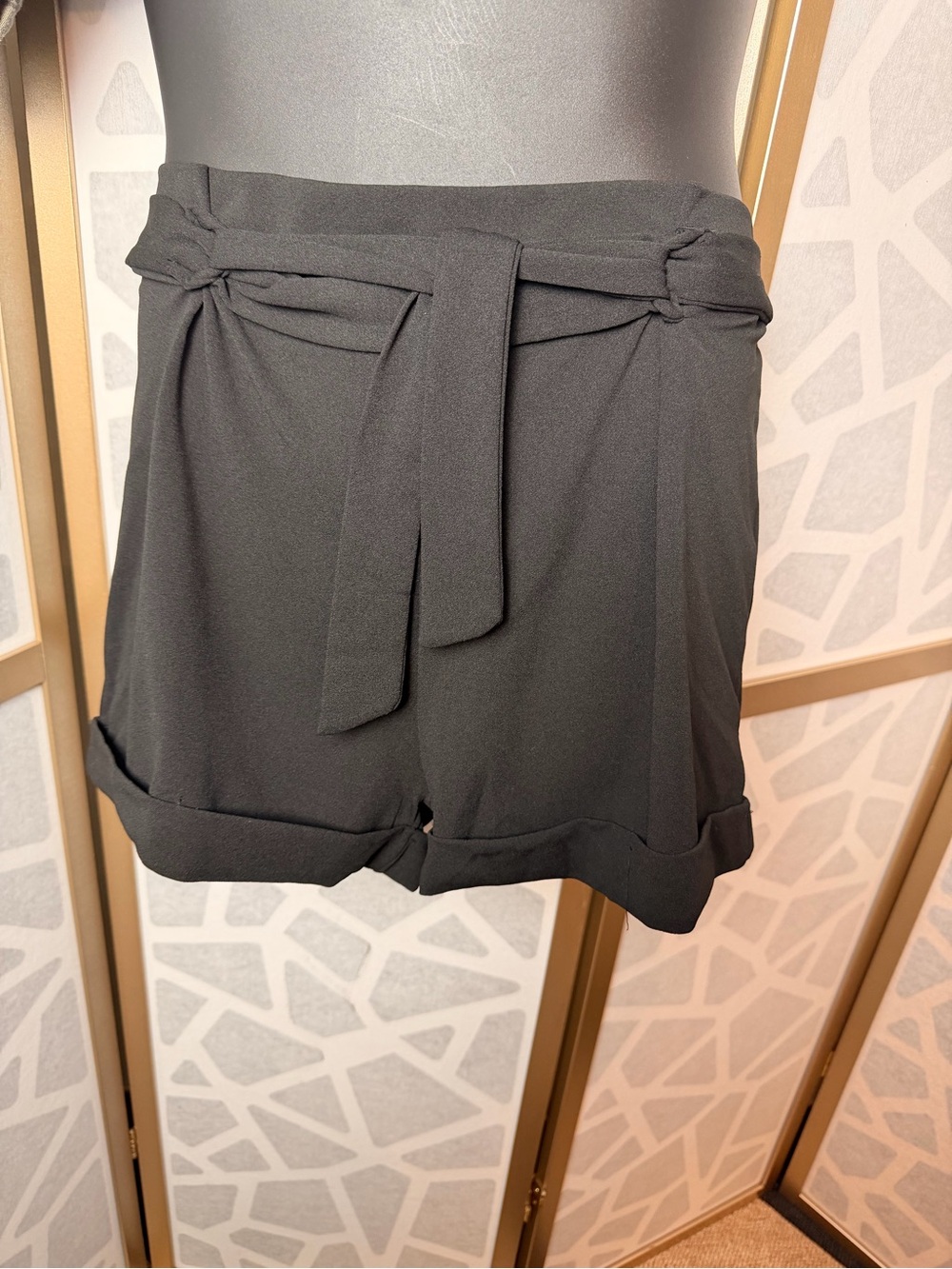 iris Black High-Waist Tie-Belt Shorts